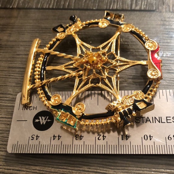 Vintage Goldtone Ferris Wheel Pin with Cars & Trains - Picture 11 of 16